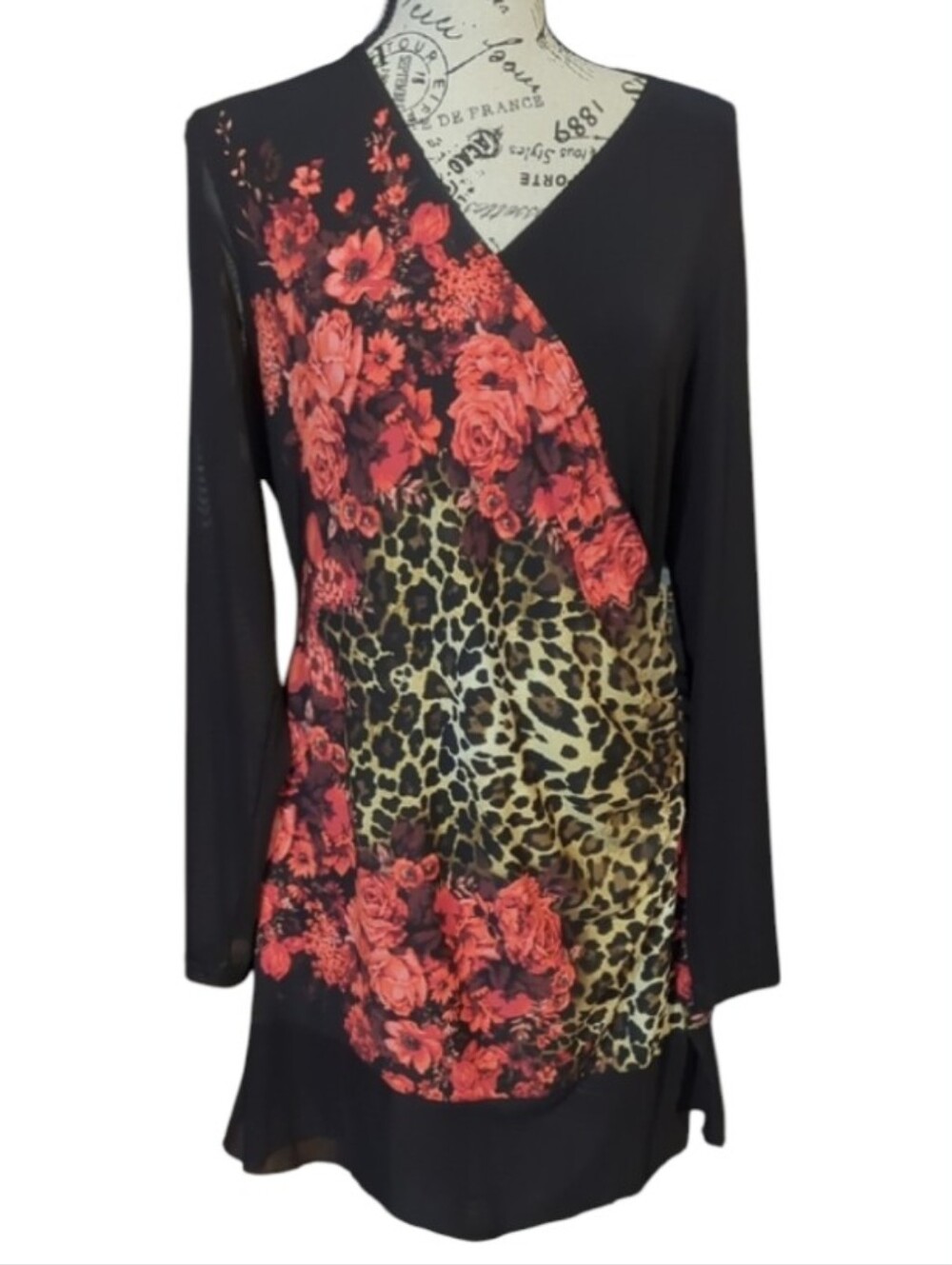 🌹 Joseph Ribkoff Inspired Mixed Print Tunic Top – Size Small 🌹